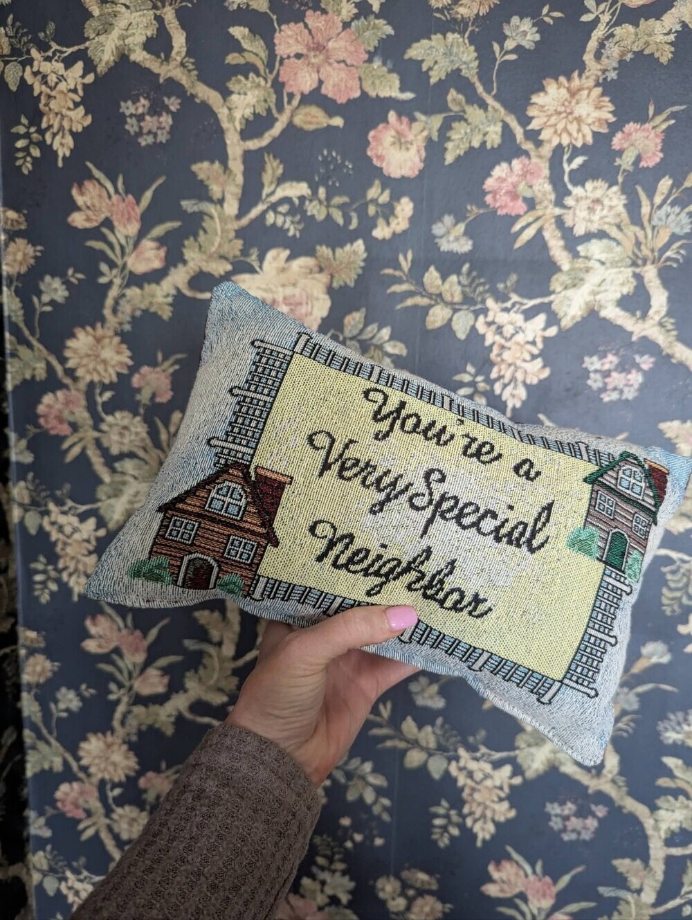 Vintage Yellow & Blue 'You're a Very Special Neighbor' Decorative Pillow